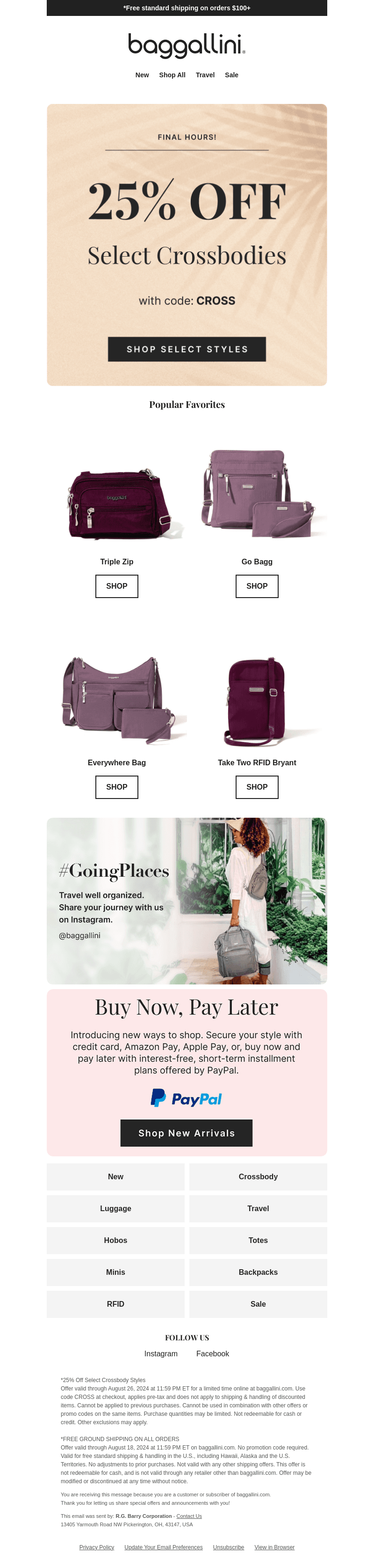 Last Chance: 25% off Select Crossbodies