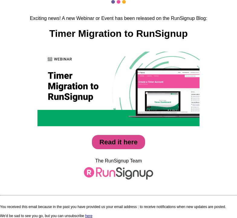 New Webinar/Event Alert! - Timer Migration to RunSignup