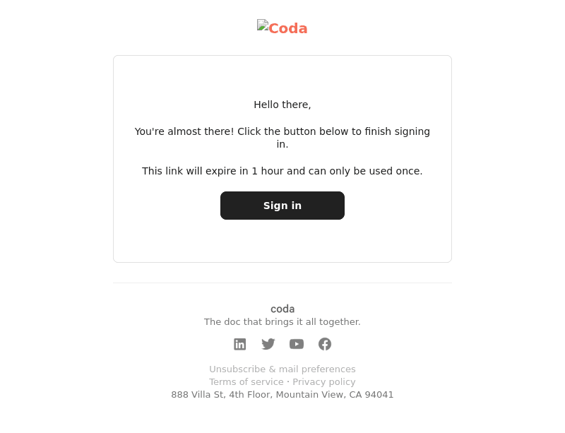 Your login request to Coda