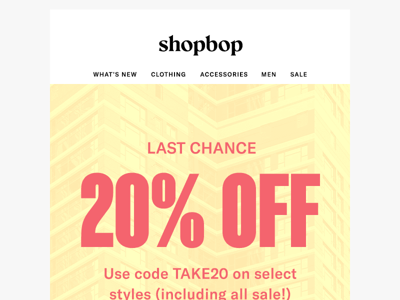 LAST CHANCE: 20% off