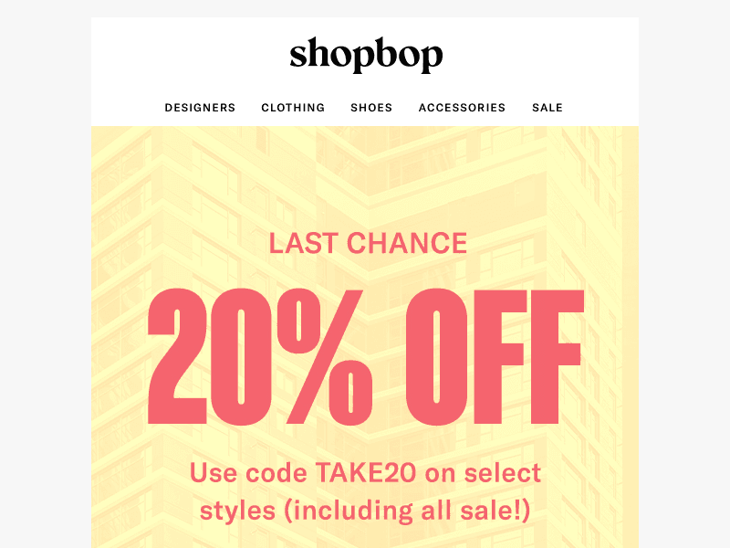 LAST CHANCE: 20% off