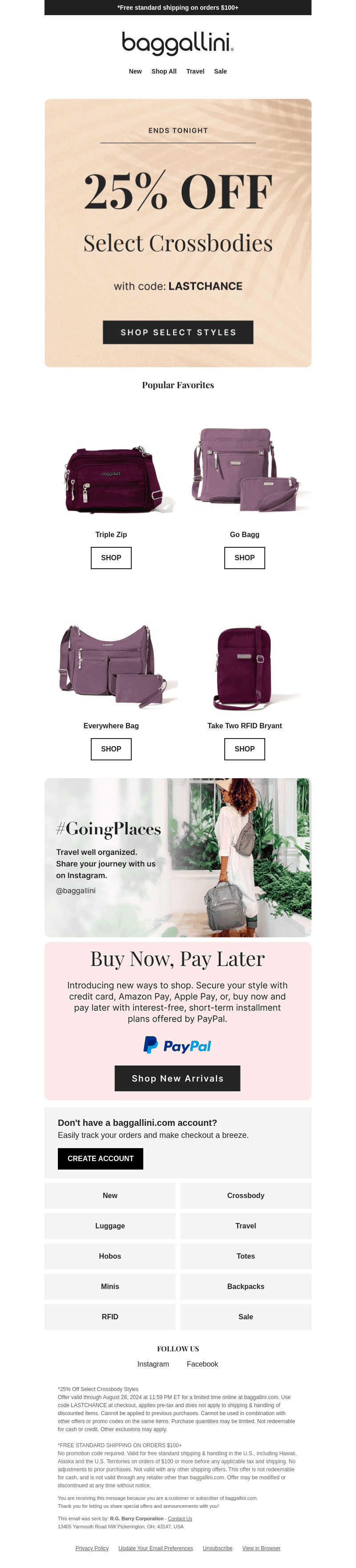 Only 8 Hours Left: 25% off Select Crossbodies