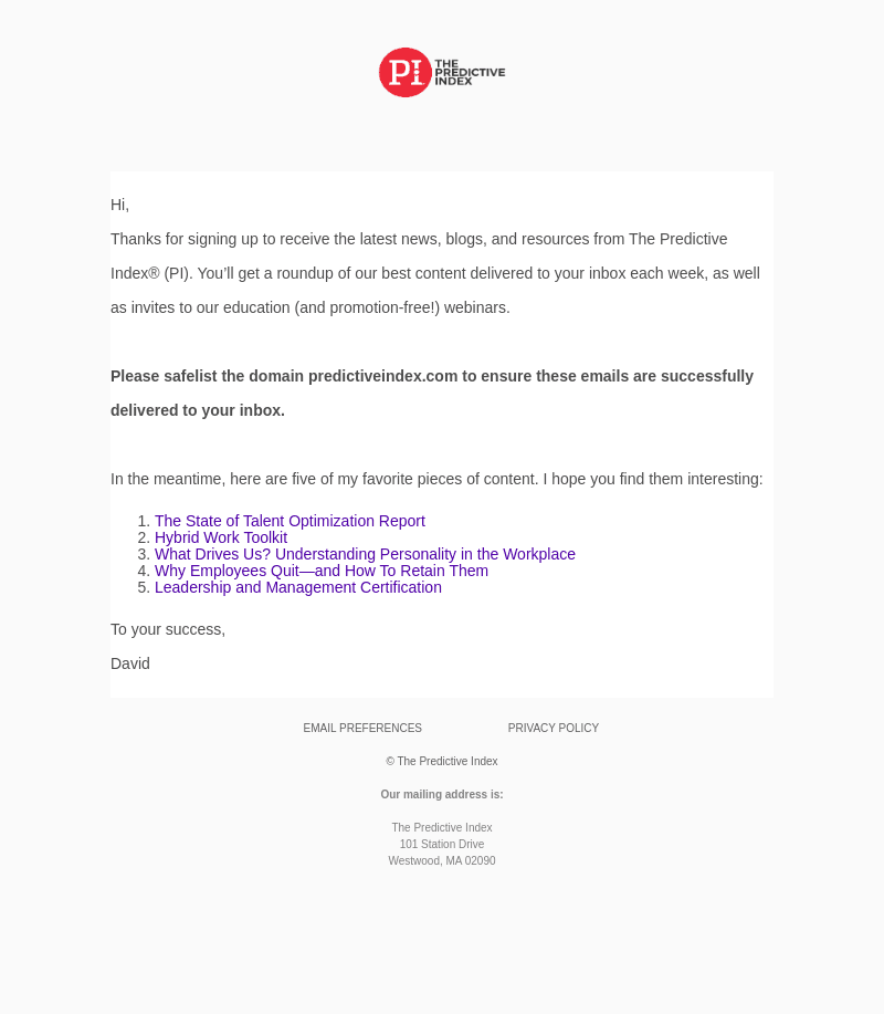 The Predictive Index email from Thu, Aug 29, 2024