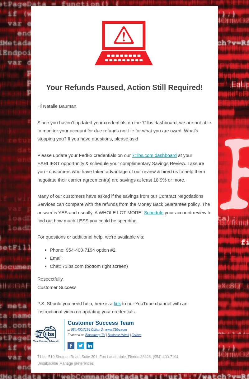 71lbs email from Thu, Aug 29, 2024