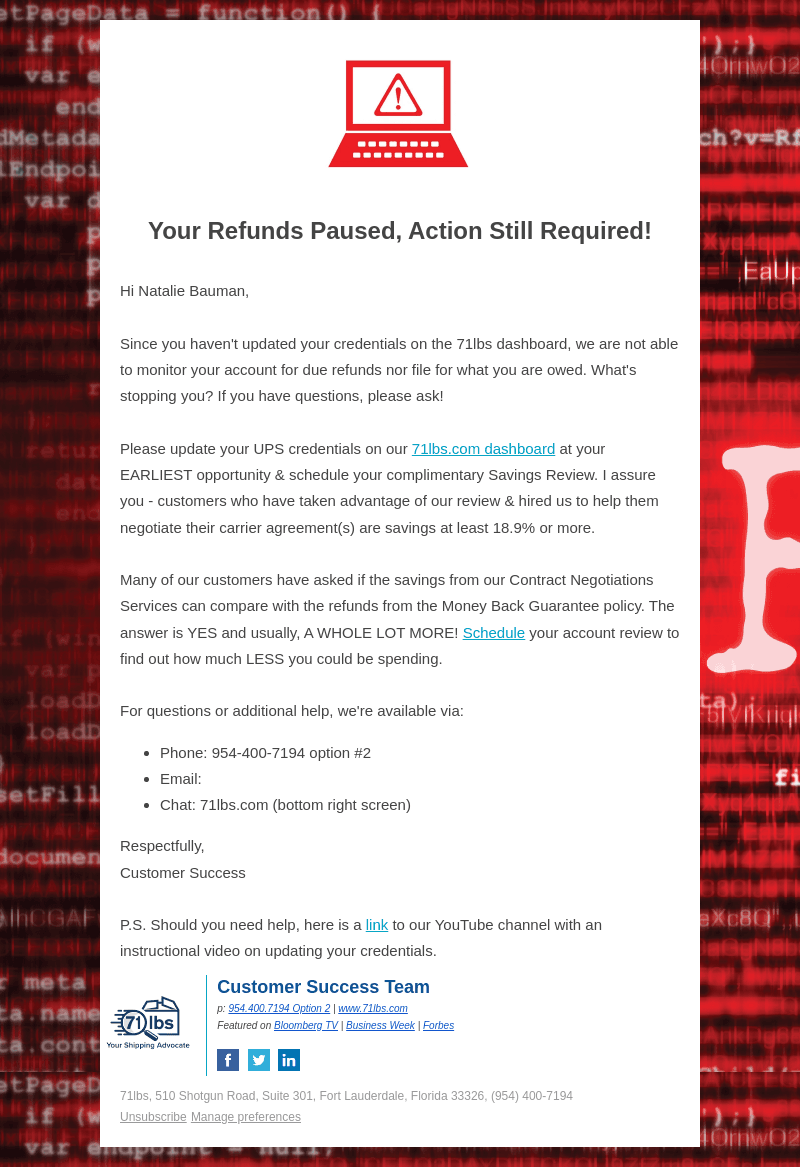 71lbs email from Thu, Aug 29, 2024