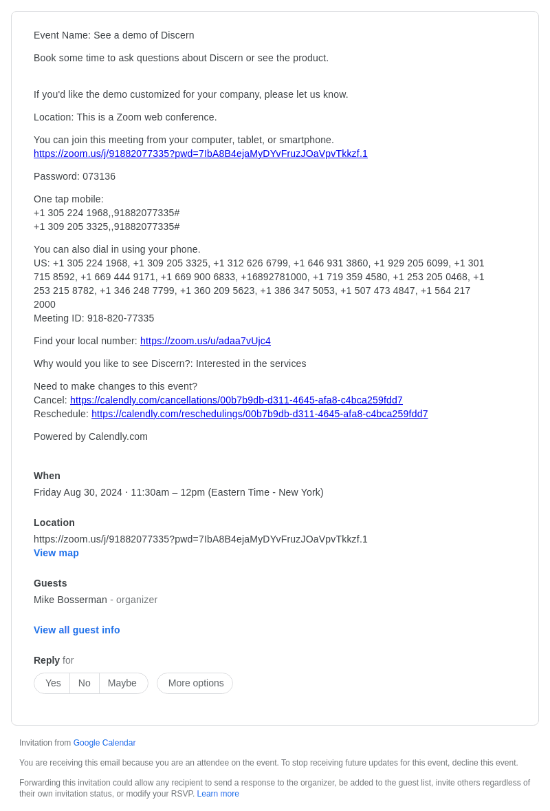 DISCERN email from Fri, Aug 30, 2024