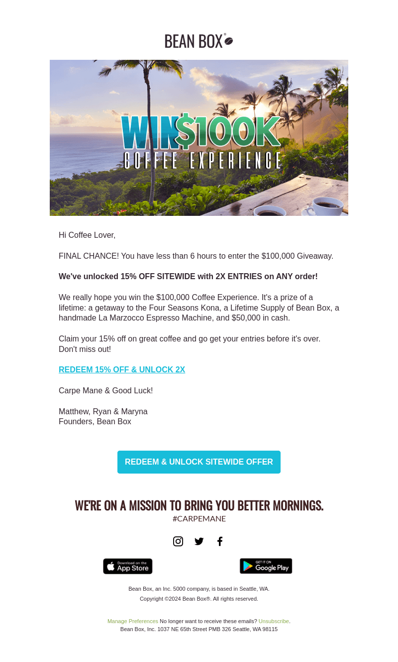 BeanBox email from Sun, Sep 1, 2024