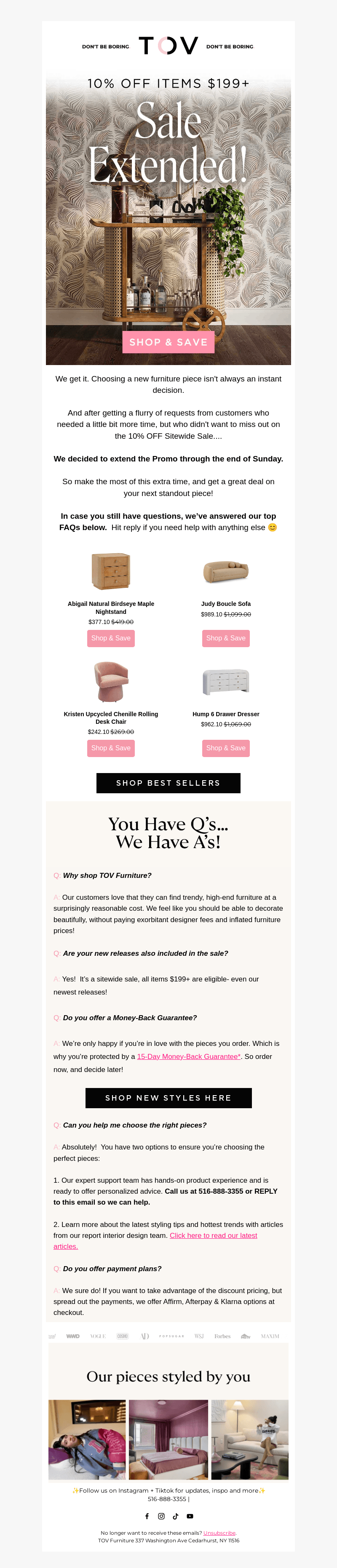 TOV Furniture email from Sun, Sep 8, 2024
