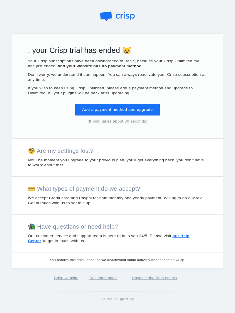 Crisp trial has just ended