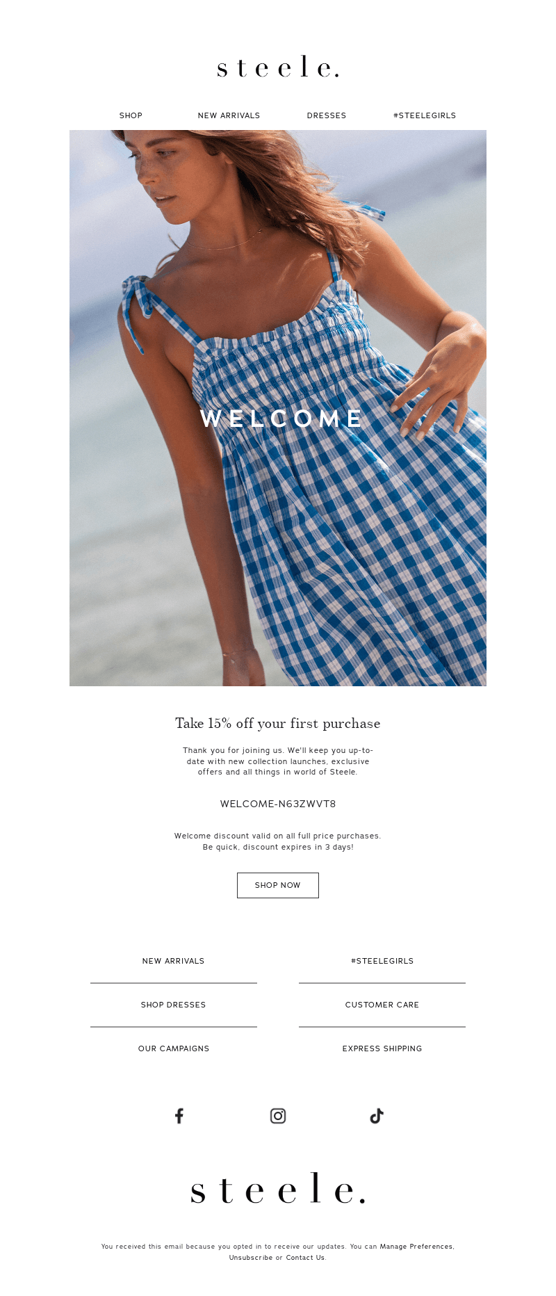 Welcome to s t e e l e • 15% Off For You