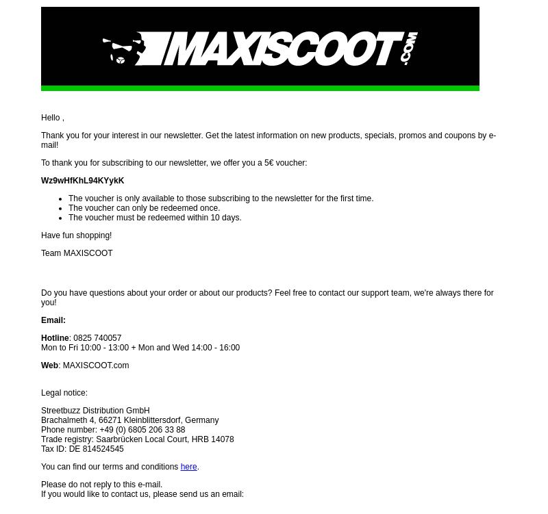 Maxiscoot email from Thu, Sep 12, 2024