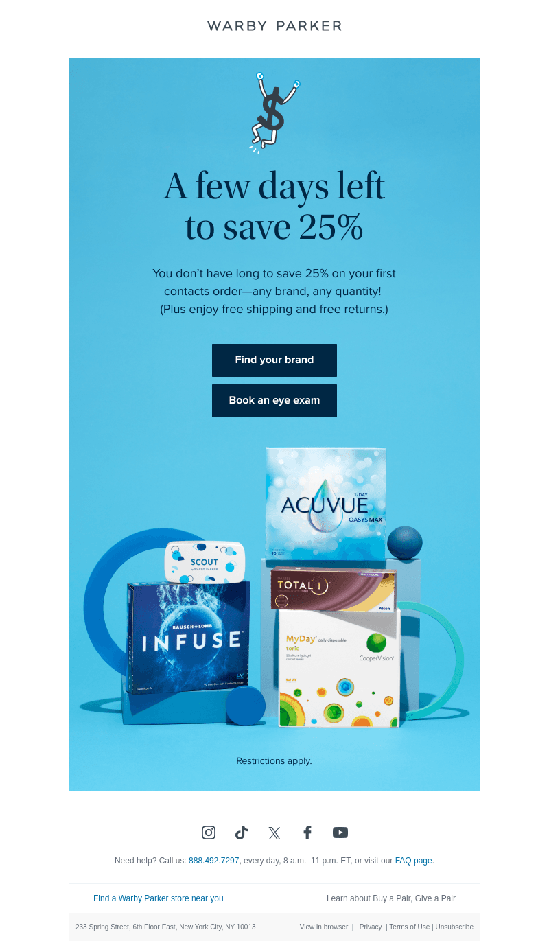 25% off contacts reminder!