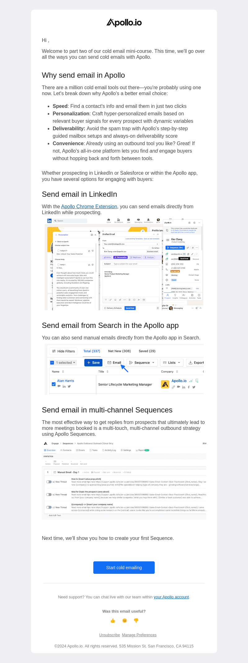 Three ways to email in Apollo