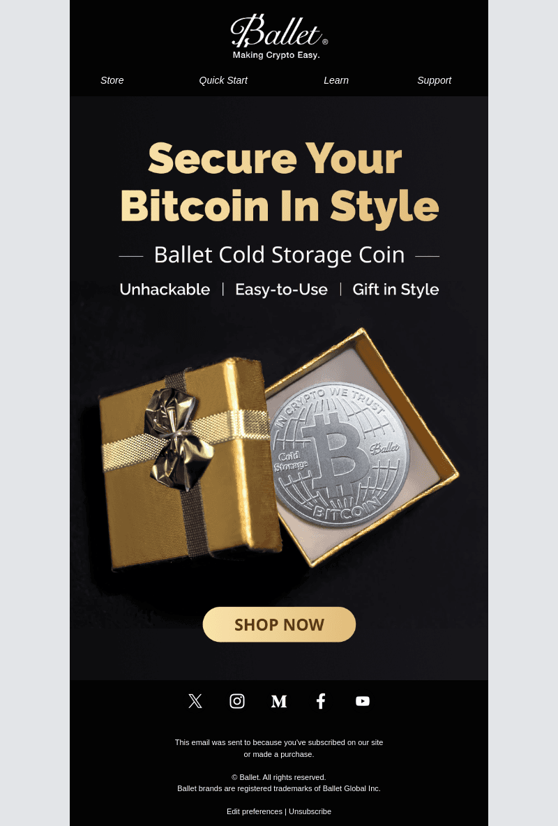Introducing Ballet’s New Bitcoin Cold Storage Coin – The Ultimate in Security!