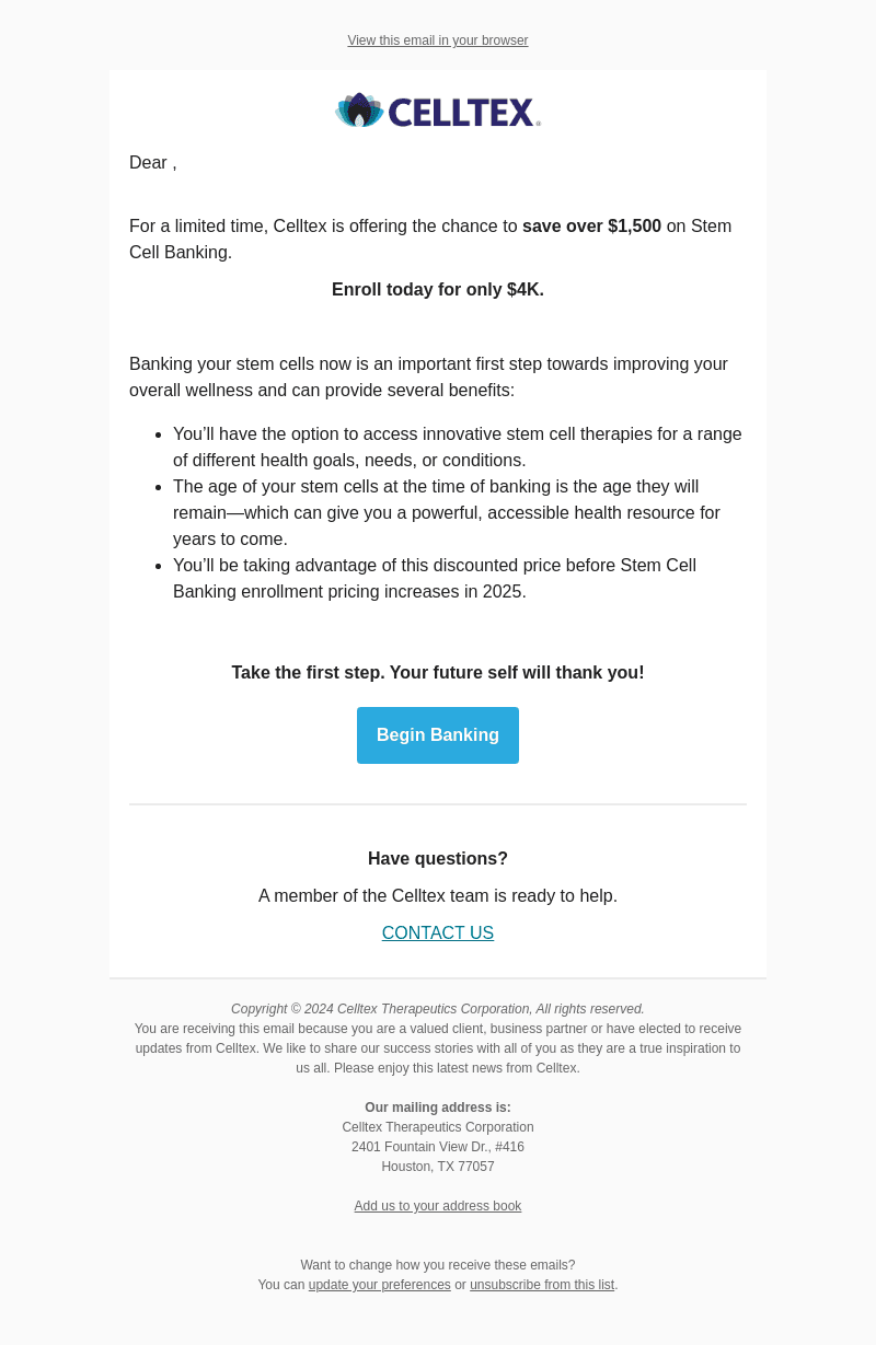 Limited Time Only: Stem Cell Banking for $4K