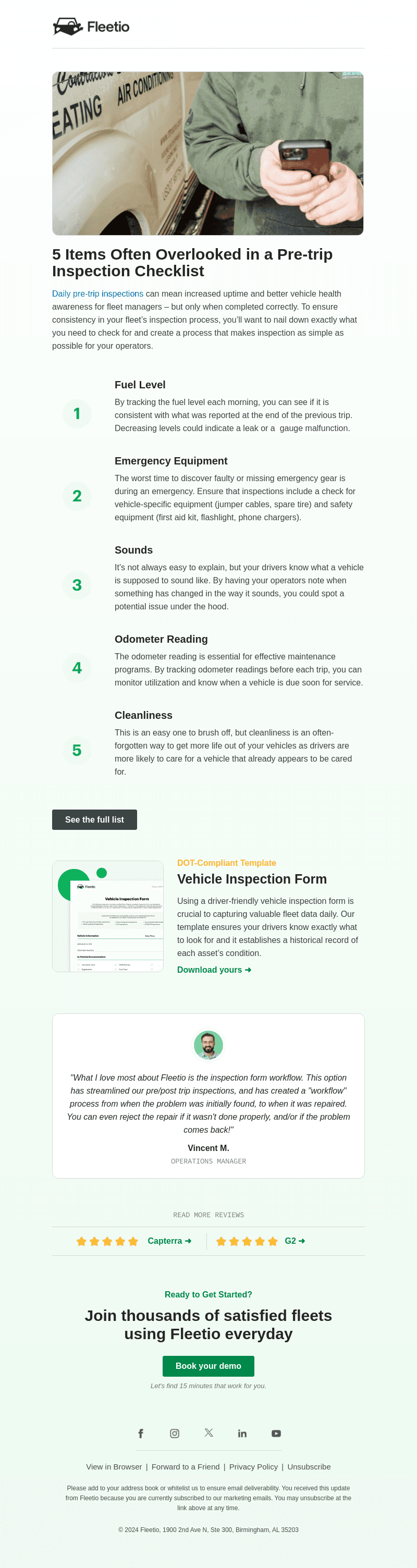 5 key pre-trip checks + free DOT-compliant inspection form