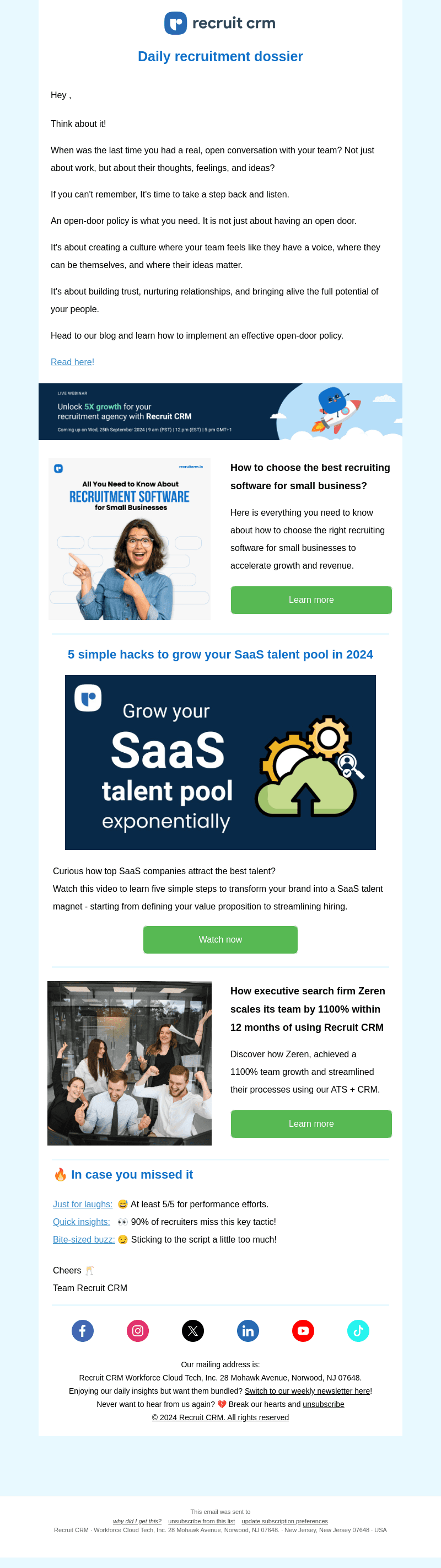 Recruit CRM email from Wed, Sep 18, 2024