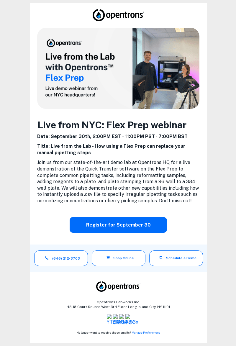 September 30: Live from the Lab - How using a Flex Prep can replace your manual pipetting steps