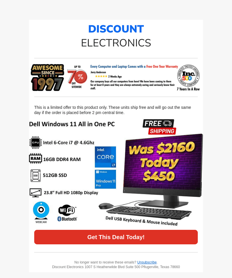 Free Shipping Dell i7 Win 11 PC first 30 customers