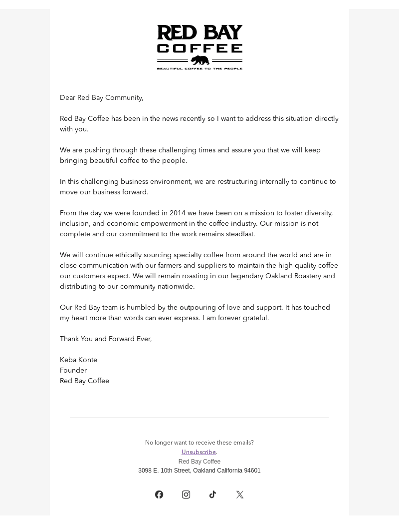 A Note from our Founder: Red Bay Coffee’s Path Forward