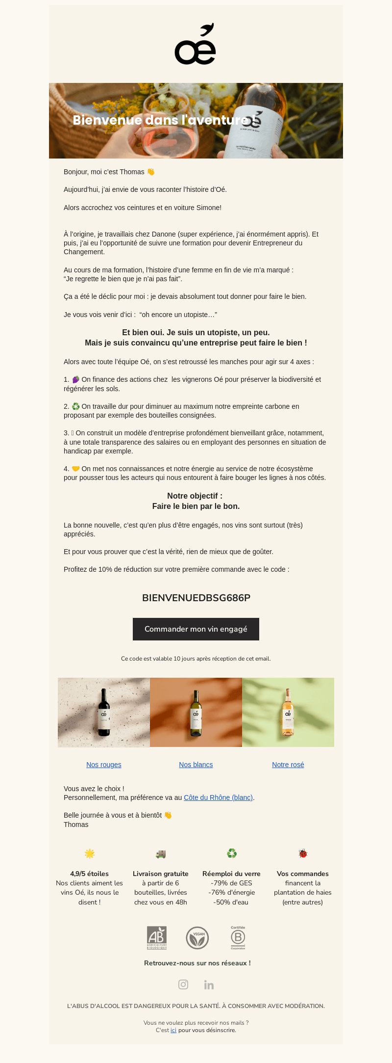 Votre code de bienvenue : 10% chez Oé !