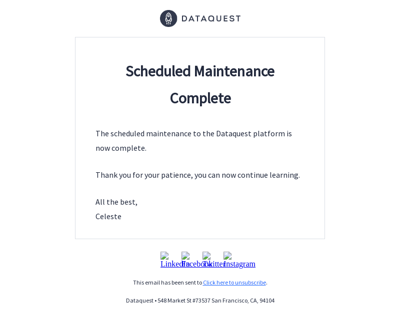 Completed: Dataquest Site Maintenance