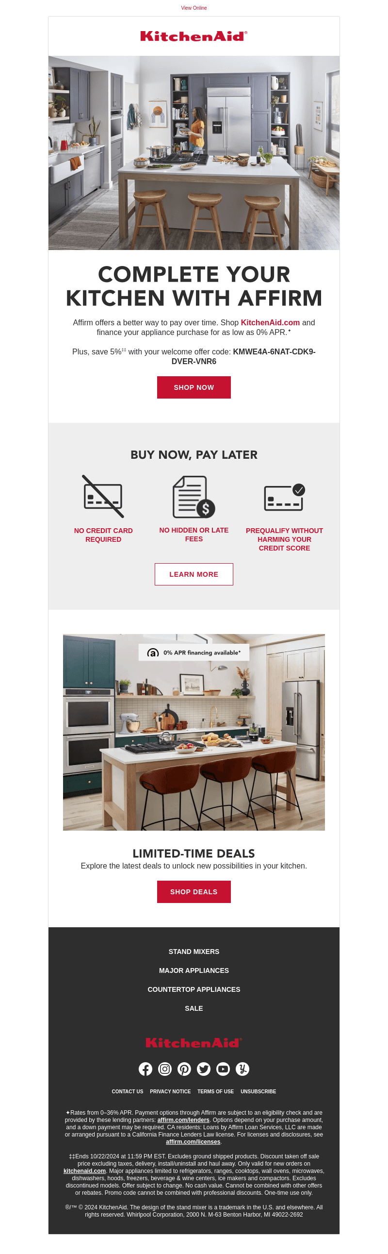 Shop KitchenAid.com now and pay later with Affirm