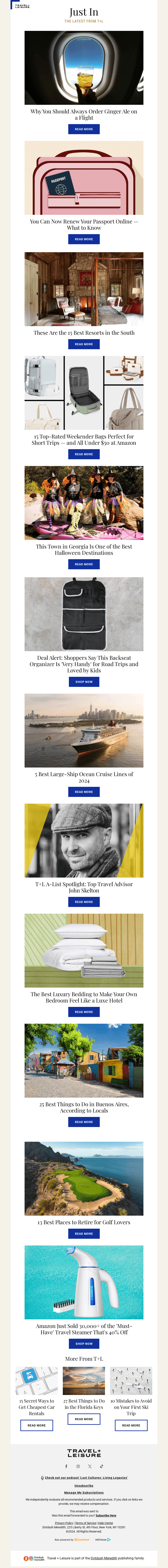 Travel + Leisure email from Sun, Sep 22, 2024