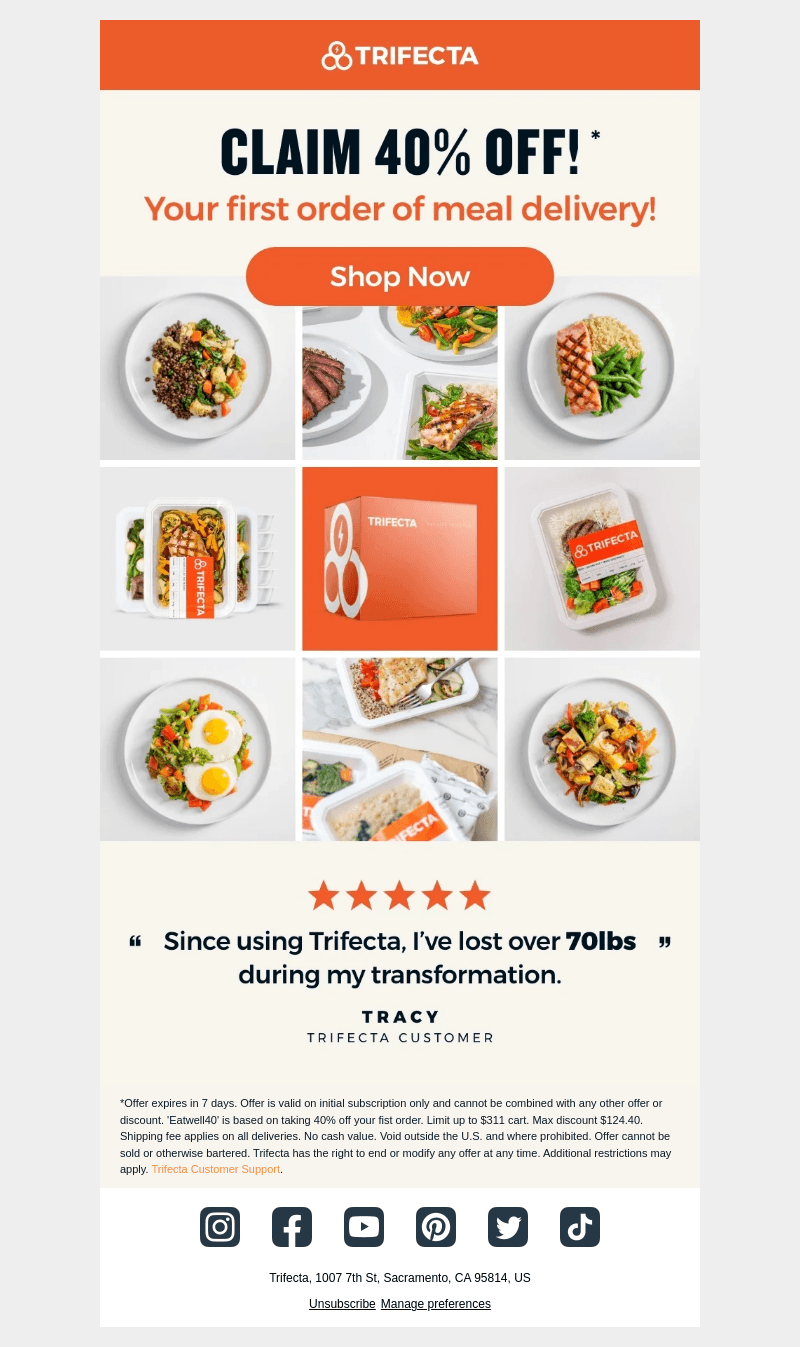 Claim your 40% off meal delivery! 🥑