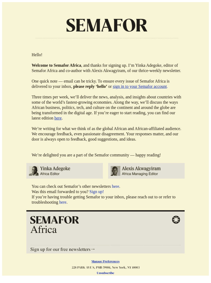 Welcome to Semafor Africa!