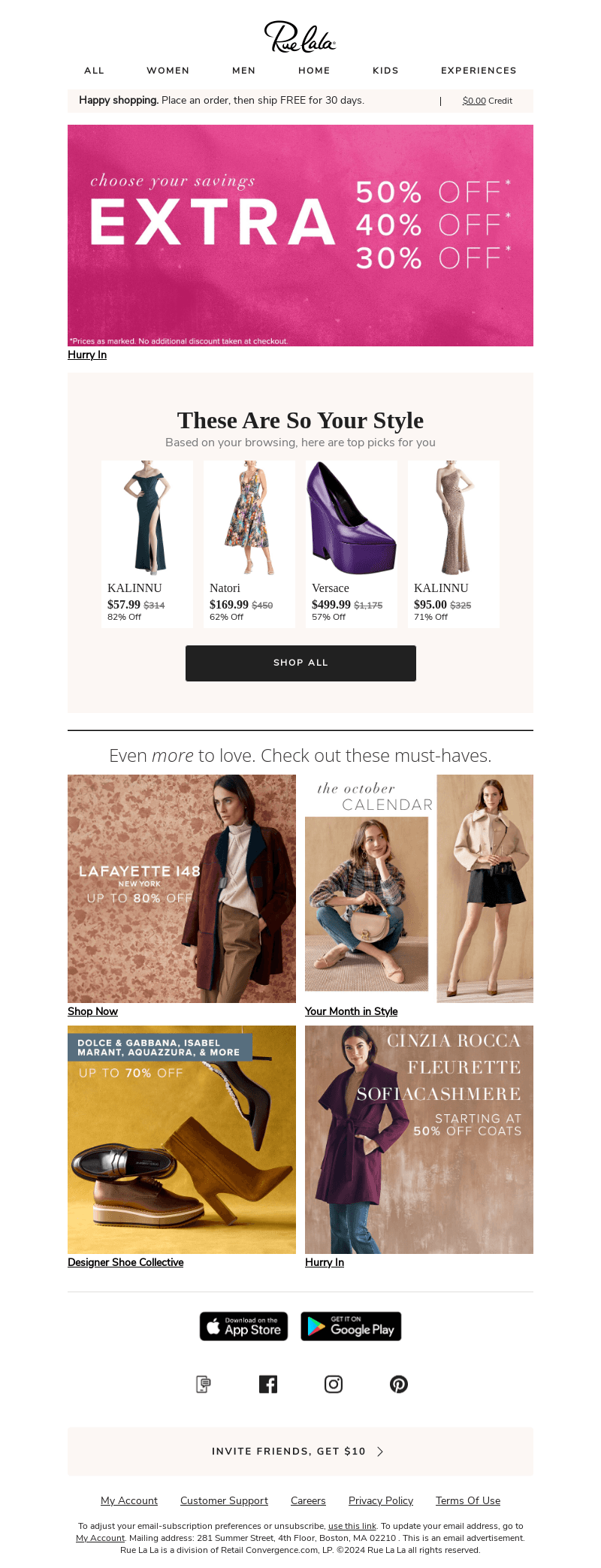 EXTRA SAVINGS: 50% ✔ 40% ✔ 30% Off ✔
