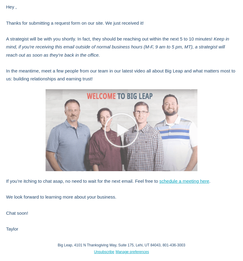 , Thanks for Reaching Out!