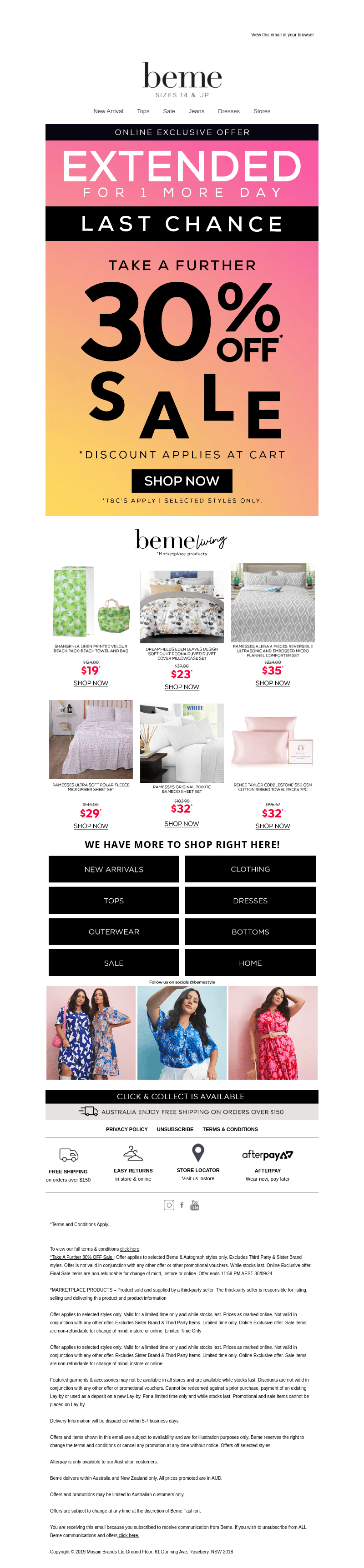 Final Day! Extra 30% off* sale