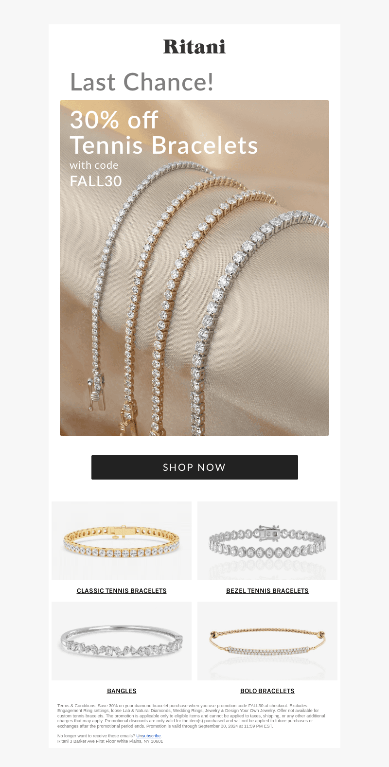 FINAL HOURS: 30% off Tennis Bracelets ends tonight ⌛