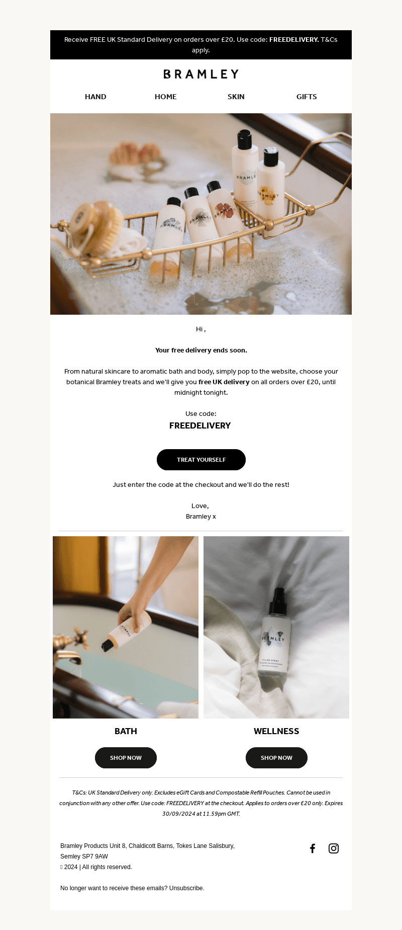 Free delivery ends tonight