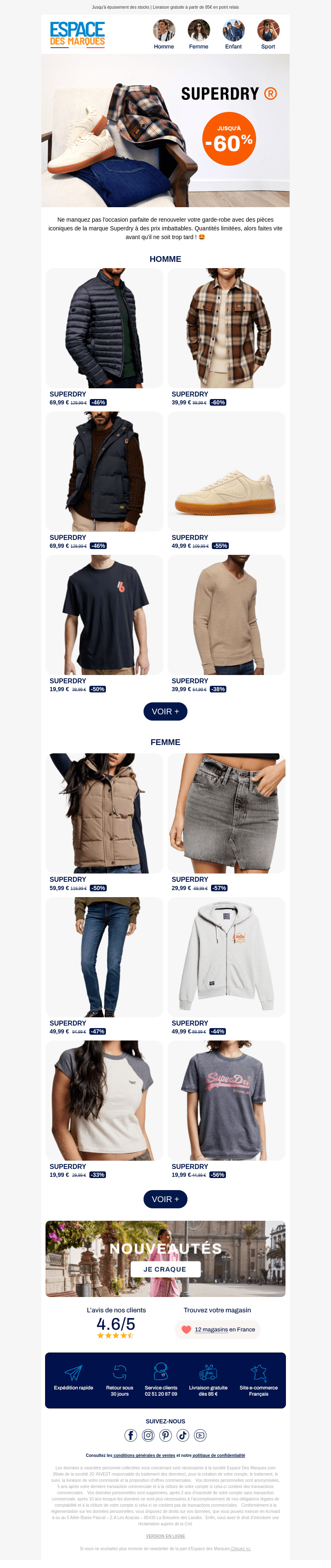 Nouveautés Superdry jusqu'à -60% 🚨