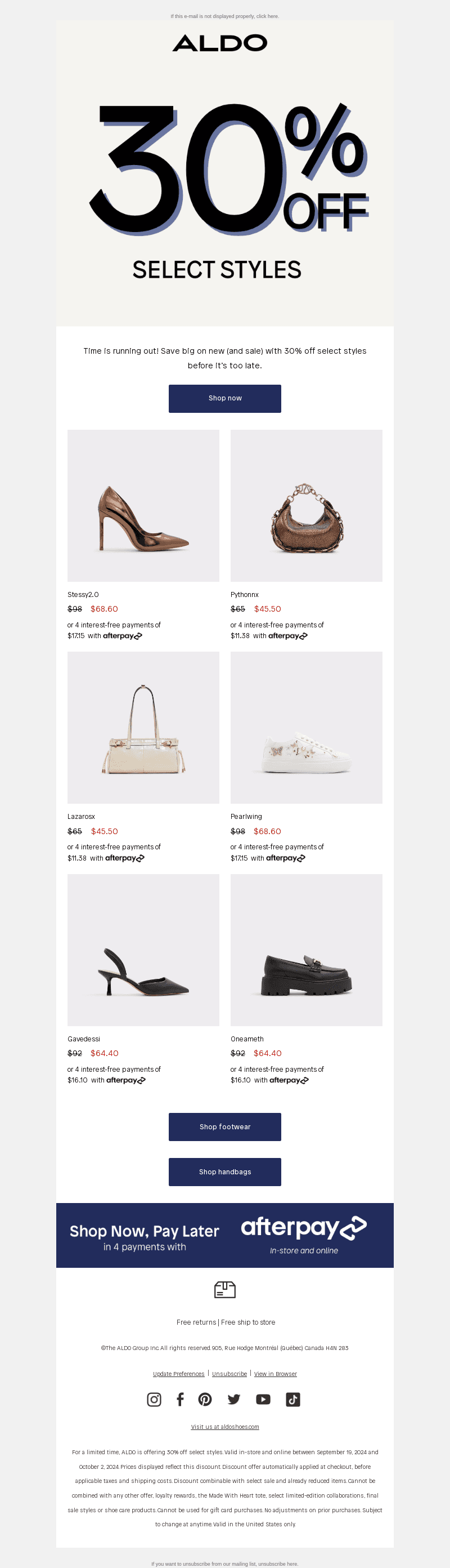 Ends tonight! 30% off select styles
