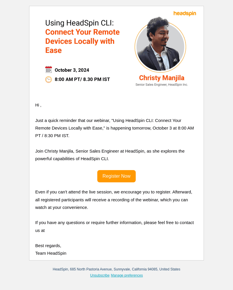 Tomorrow: Using HeadSpin CLI: Connect Your Remote Devices Locally Webinar