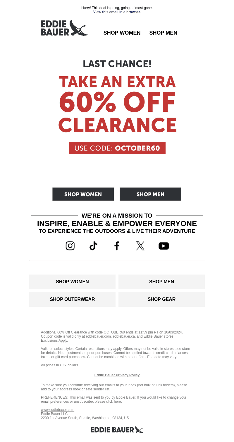 LAST CHANCE! Extra 60% Off Clearance