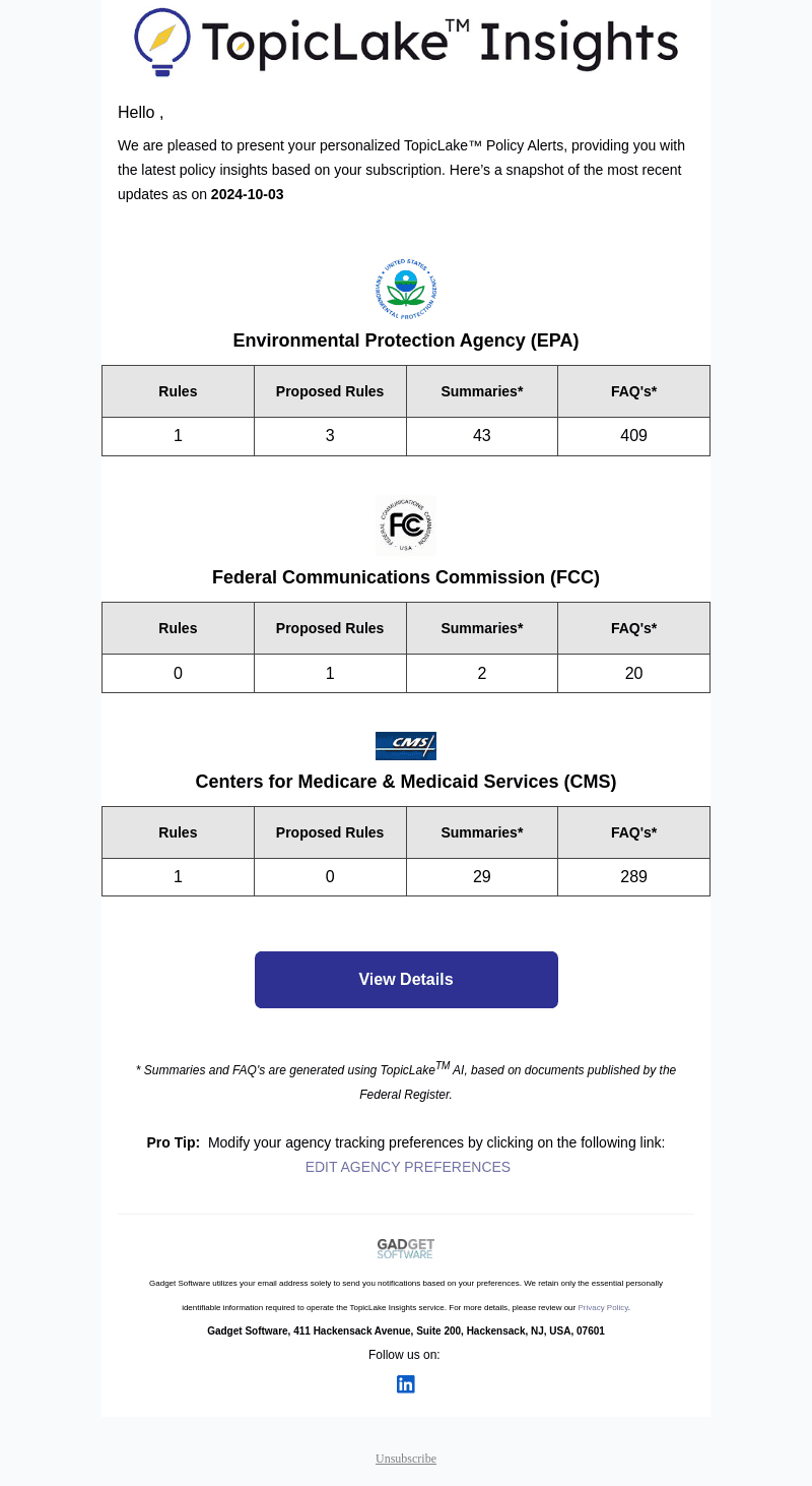 TopicLake US Policy Insights for 3rd October 2024