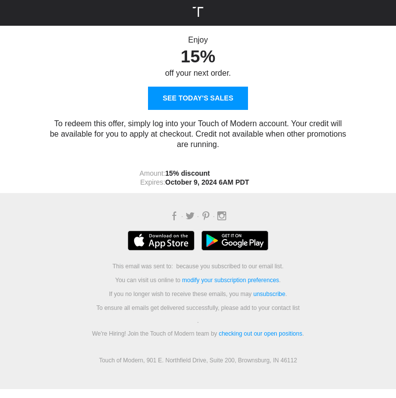 Touch of Modern email from Fri, Oct 4, 2024