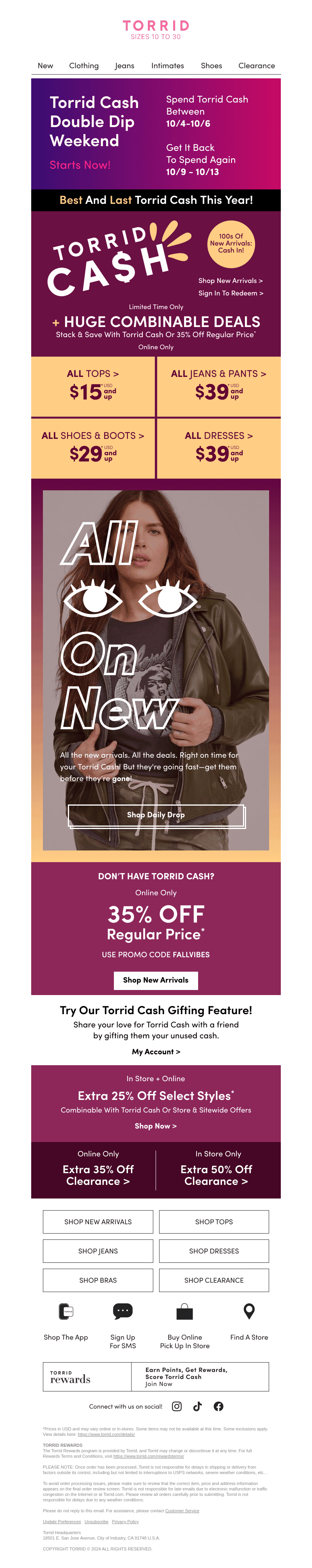 Spend Torrid Cash this weekend, get it BACK 10/9!