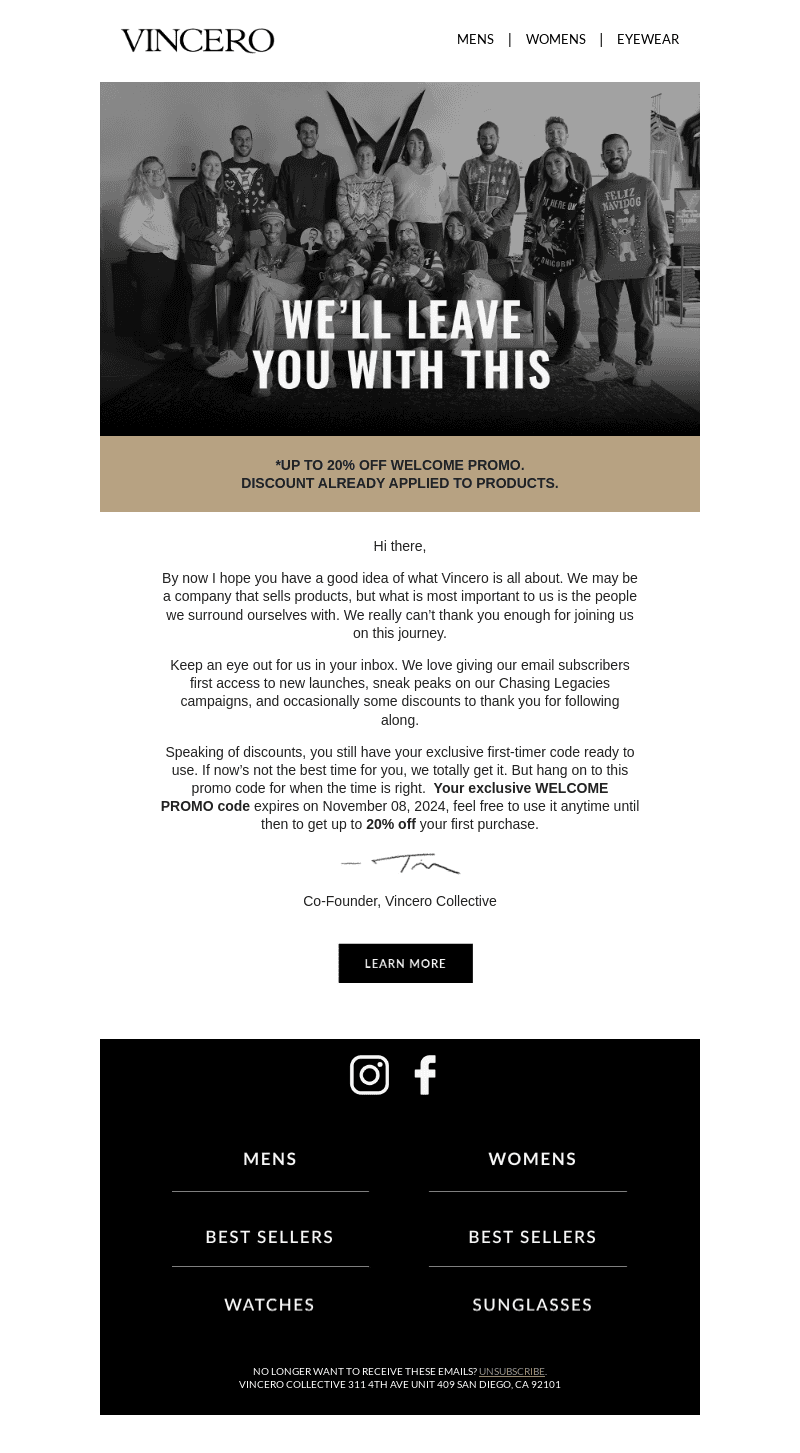 This is your final warning, 20% off is going away