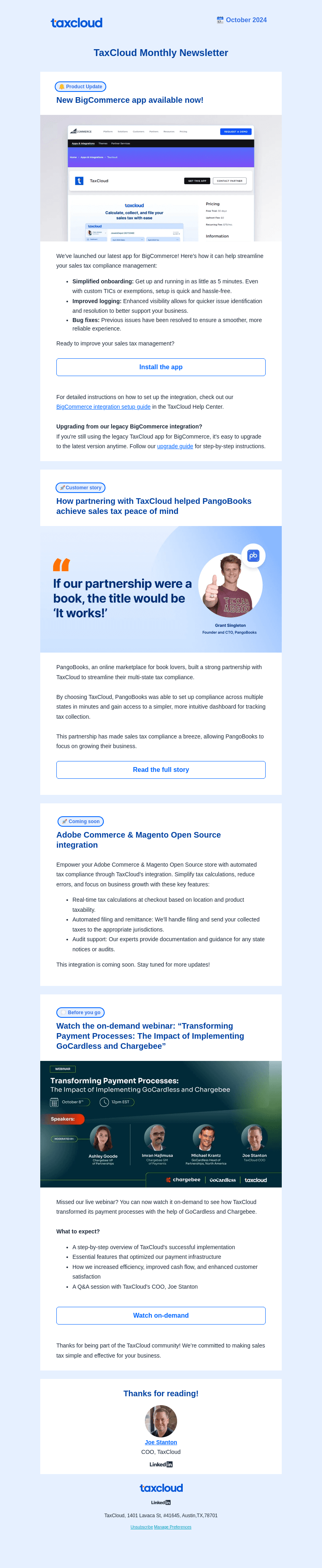 TaxCloud email from Fri, Oct 11, 2024