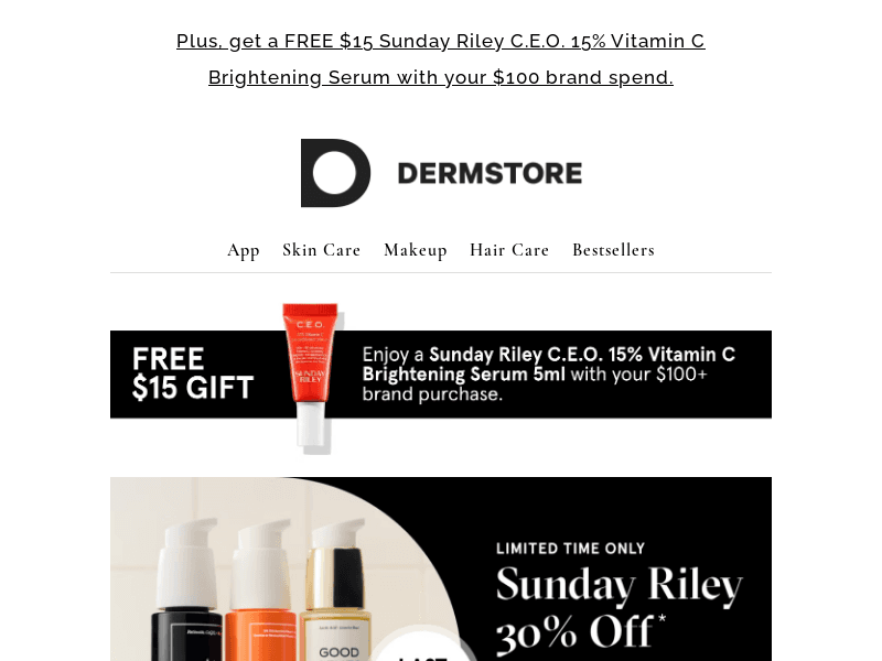 FINAL HOURS for 30% off Sunday Riley
