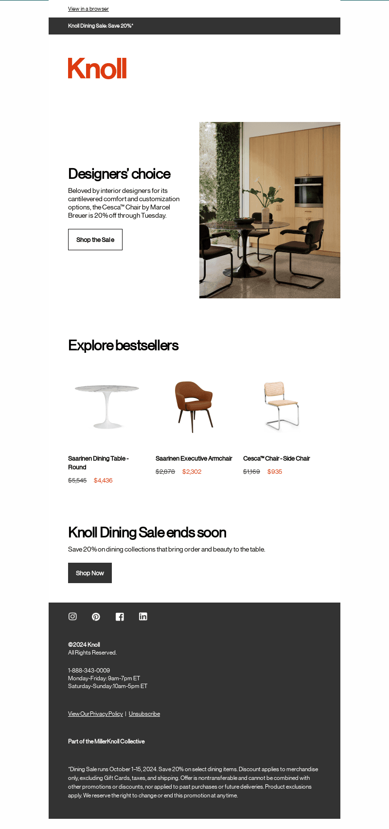 Knoll Dining Sale ends soon
