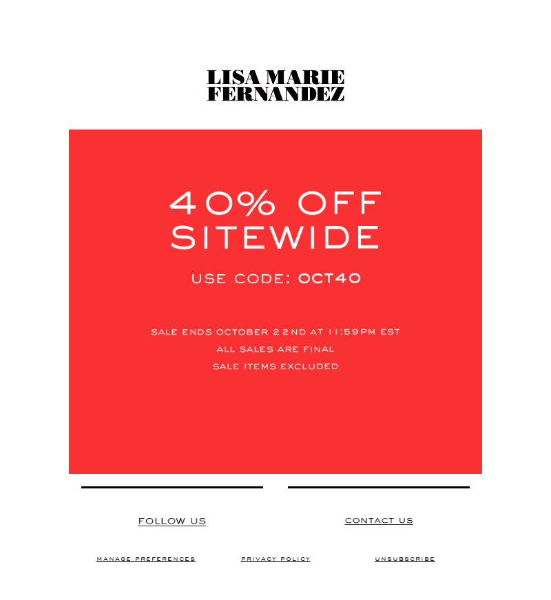 STARTS NOW: Save 40% Sitewide