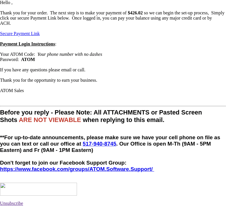 ATOM Software email from Tue, Oct 15, 2024