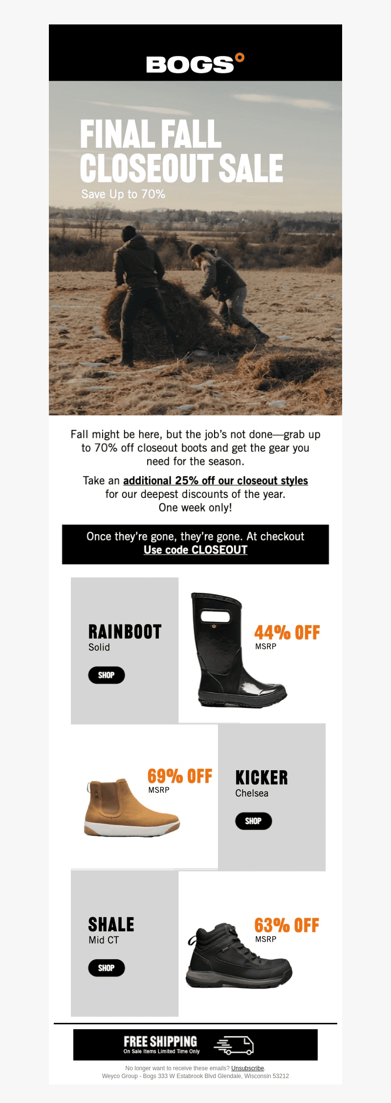 Save up to 70% on all Closeout styles