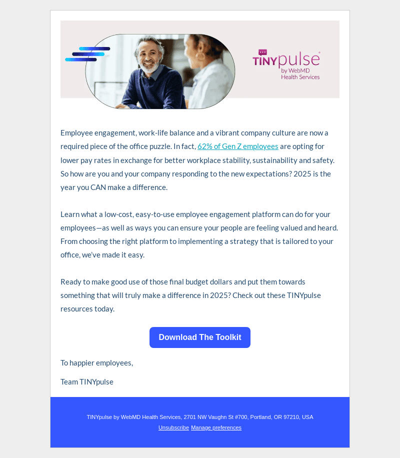TINYpulse email from Wed, Oct 16, 2024